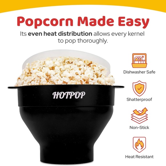 The Original Hotpop Microwave Silicone Popcorn Popper, Collapsible Bowl - Black - Picture 3 of 6